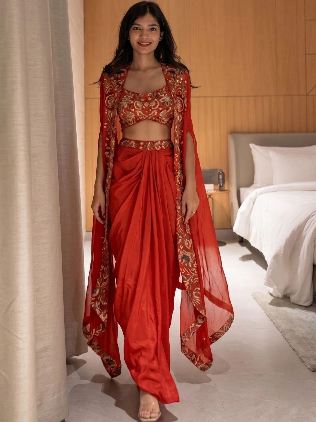 STARLY Embroidered Top with Skirt & Shrug