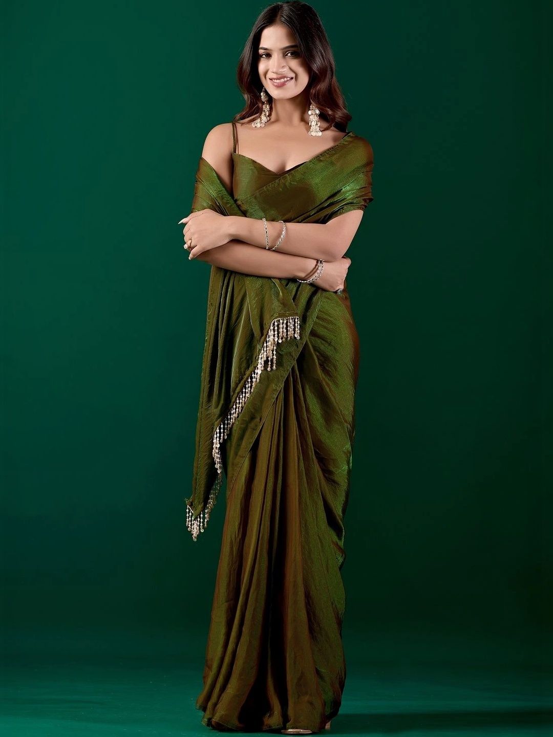 Embellished Beads and Stones Satin Ready to Wear Designer Saree 2