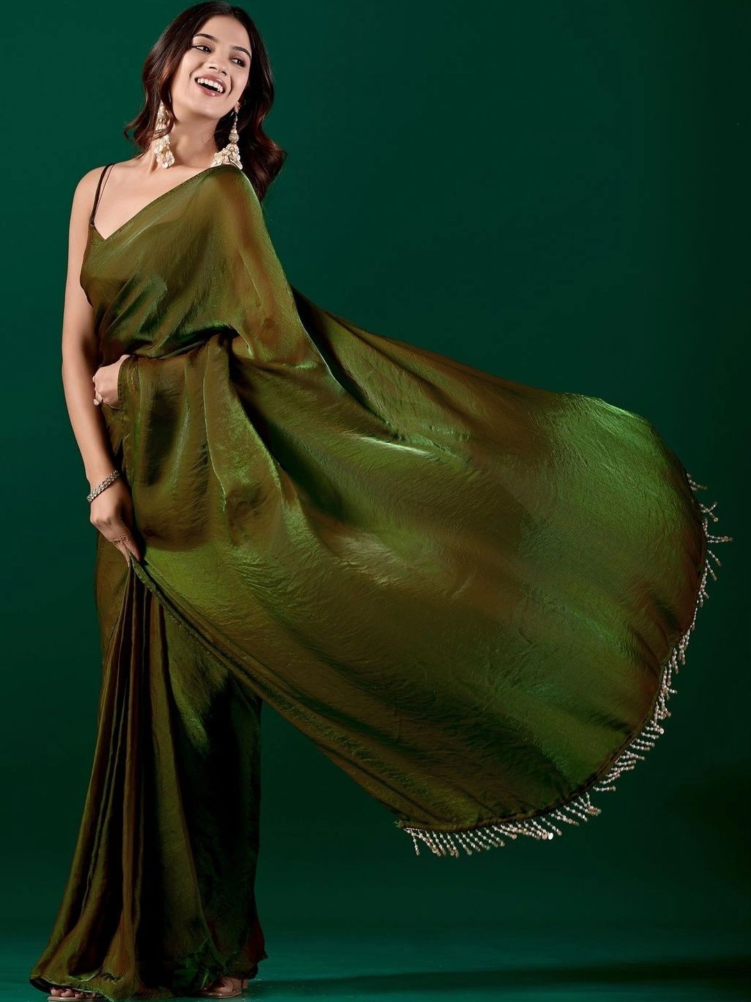 Embellished Beads and Stones Satin Ready to Wear Designer Saree 3
