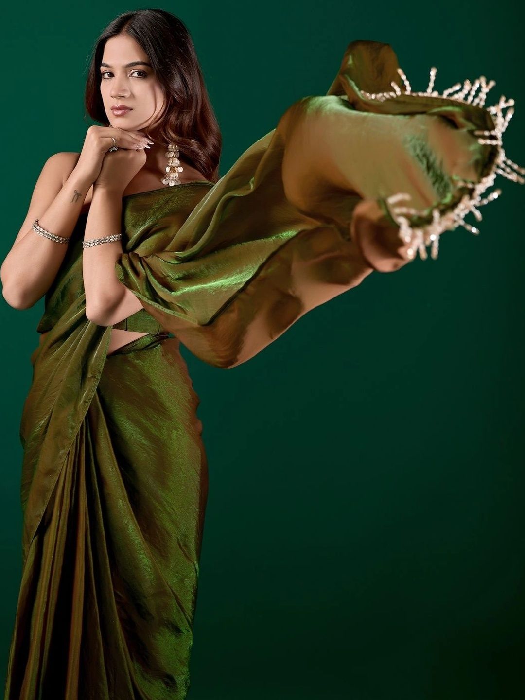 Embellished Beads and Stones Satin Ready to Wear Designer Saree 6