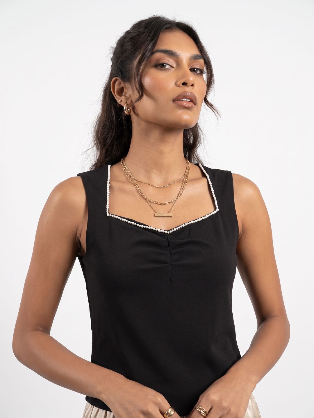 Phosphorus Embellished Detailed Sweetheart Neck Top