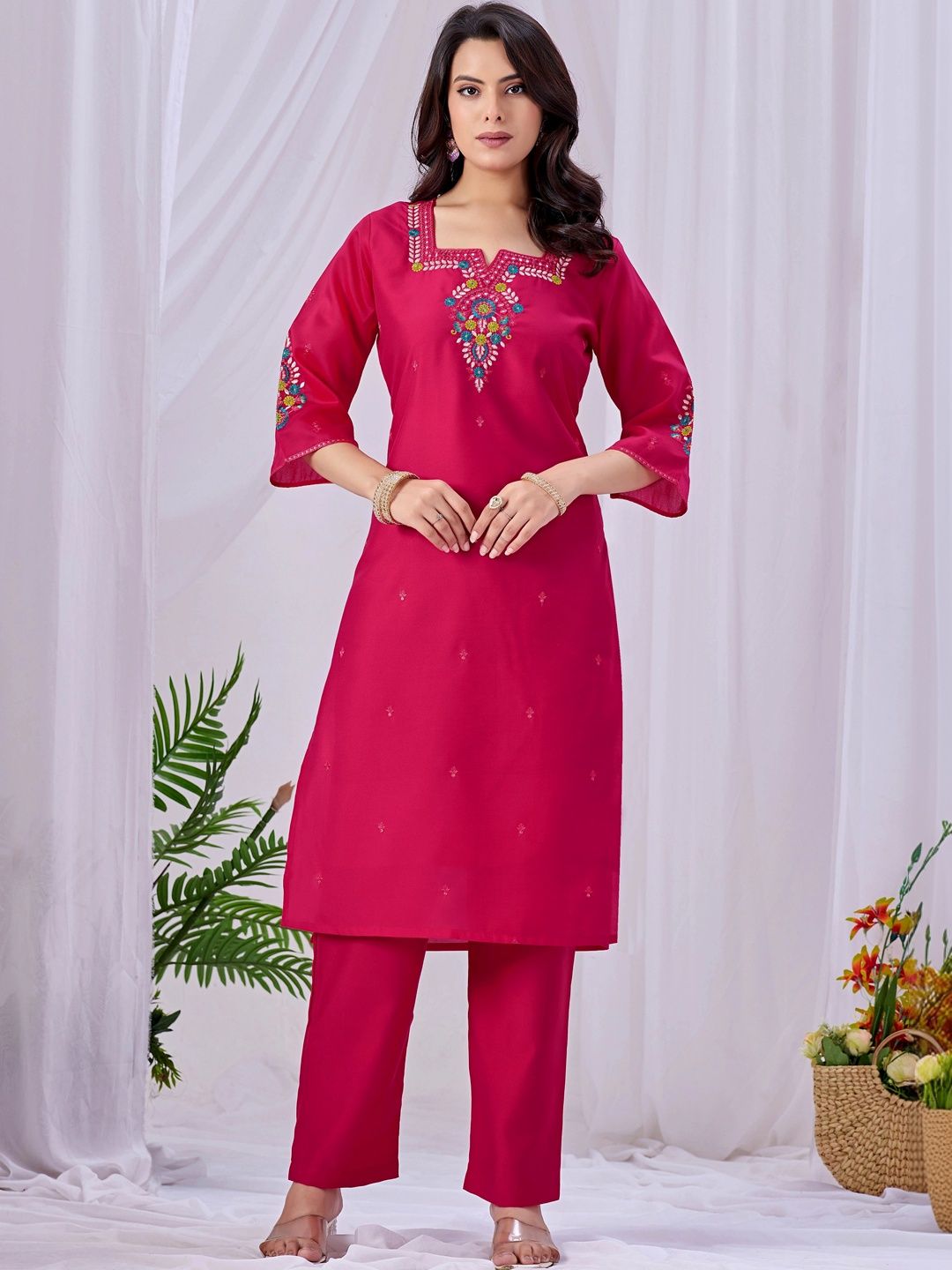 Women Ethnic Motifs Embroidered Regular Thread Work Kurta with Palazzos & With Dupatta 5