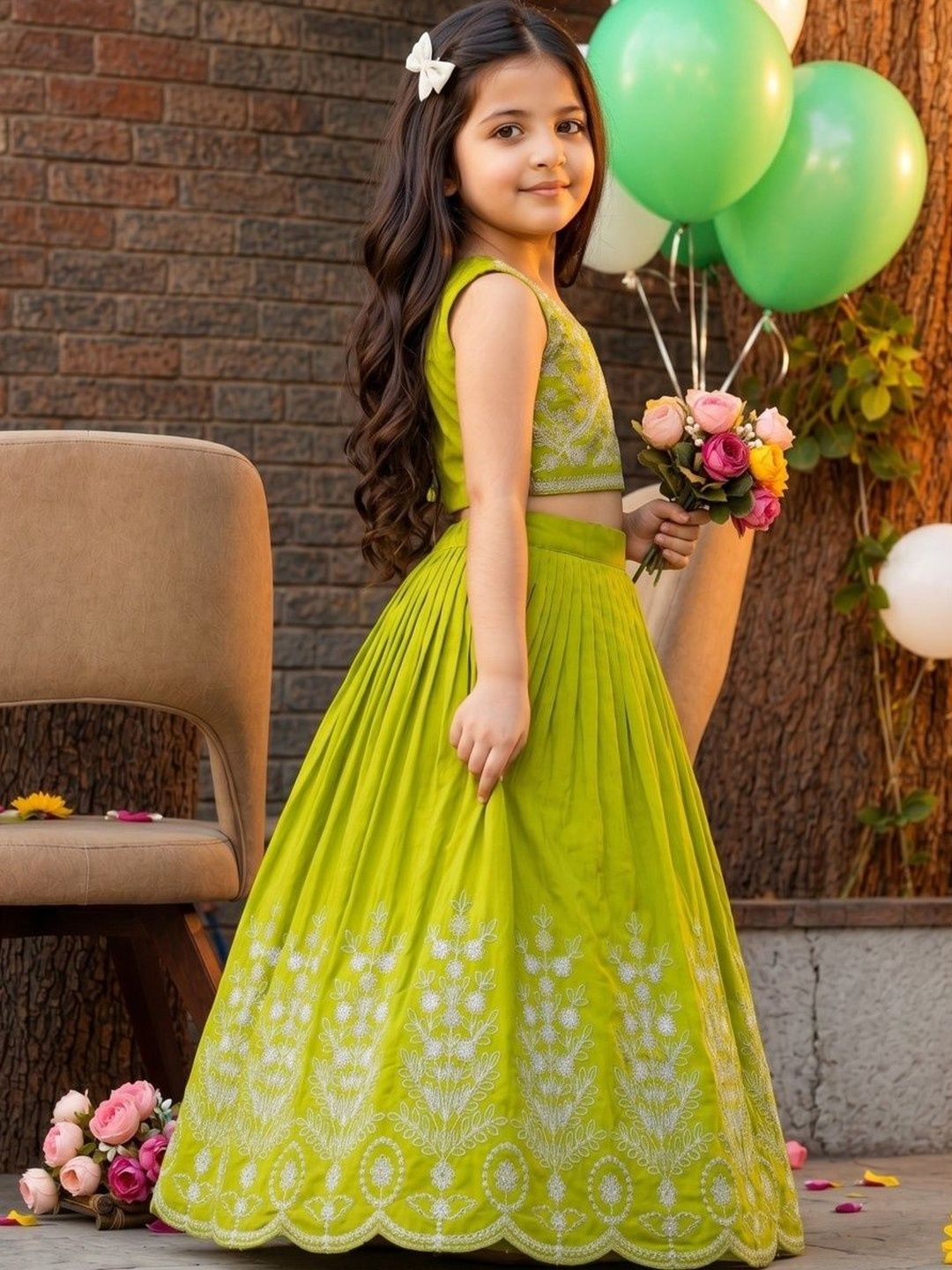 Girls Embroidered Thread Work Ready to Wear Lehenga & Blouse With Dupatta 5