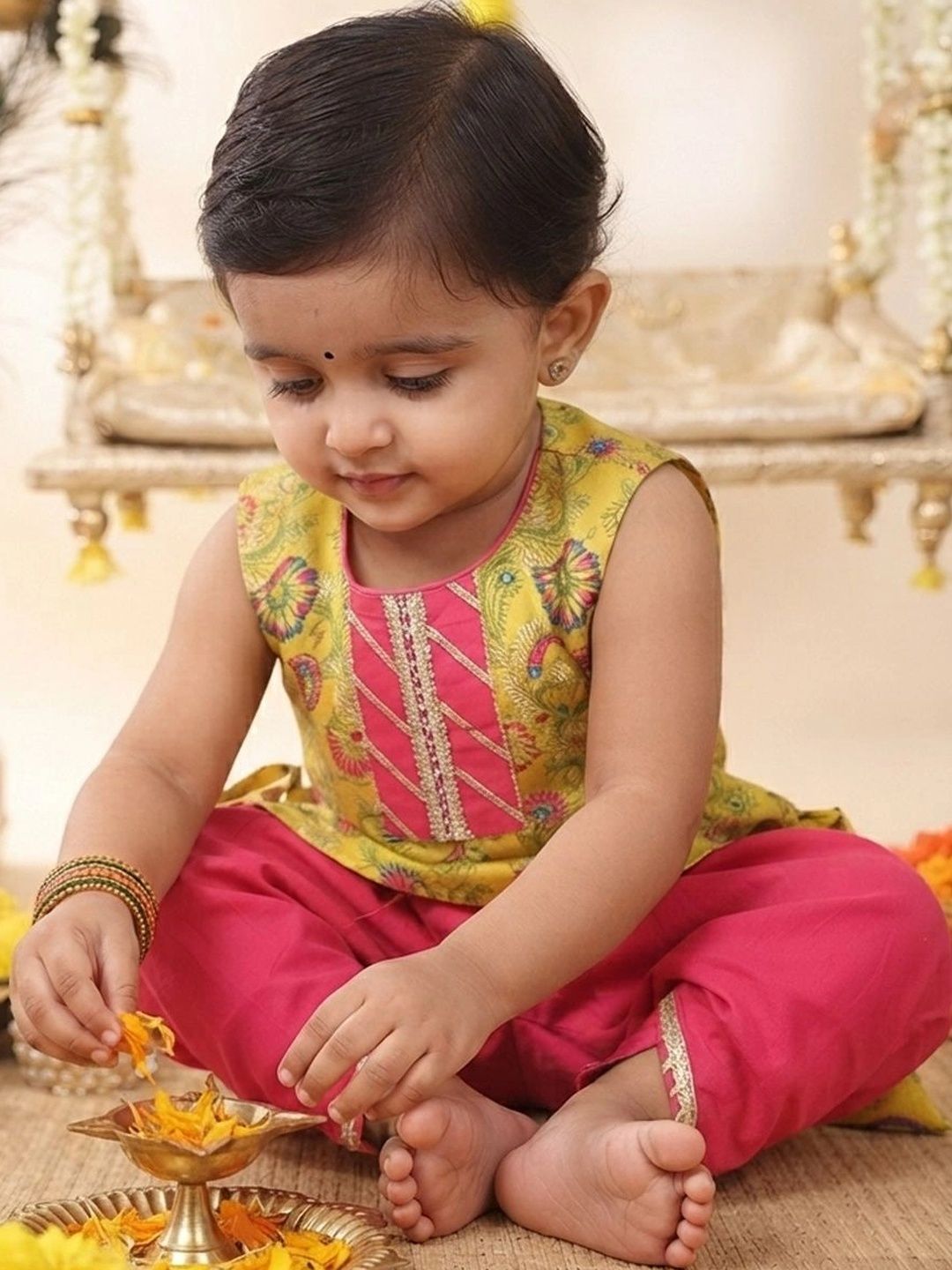 Girls Ethnic Motifs Printed Regular Pure Cotton Kurta with Dhoti Pants 5