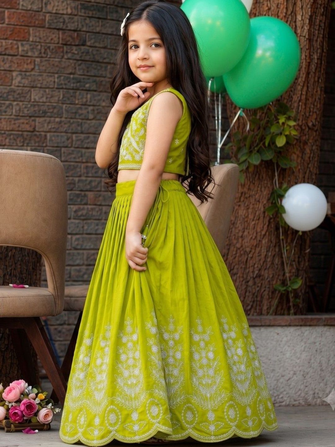 Girls Embroidered Thread Work Ready to Wear Lehenga & Blouse With Dupatta 4
