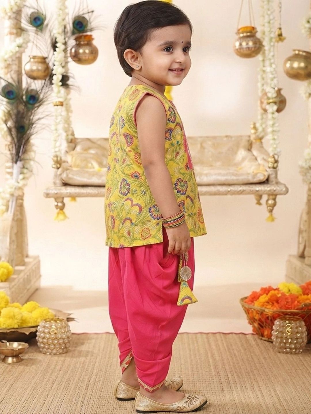Girls Ethnic Motifs Printed Regular Pure Cotton Kurta with Dhoti Pants 3