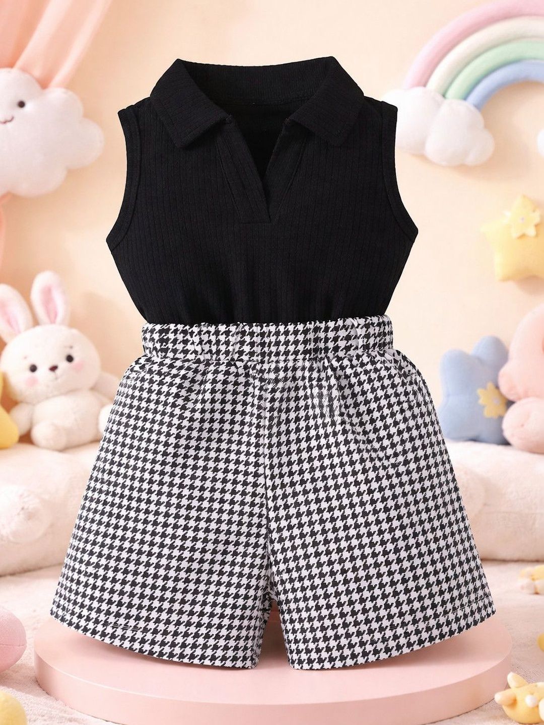 Girls Polo Collar Top with Shorts