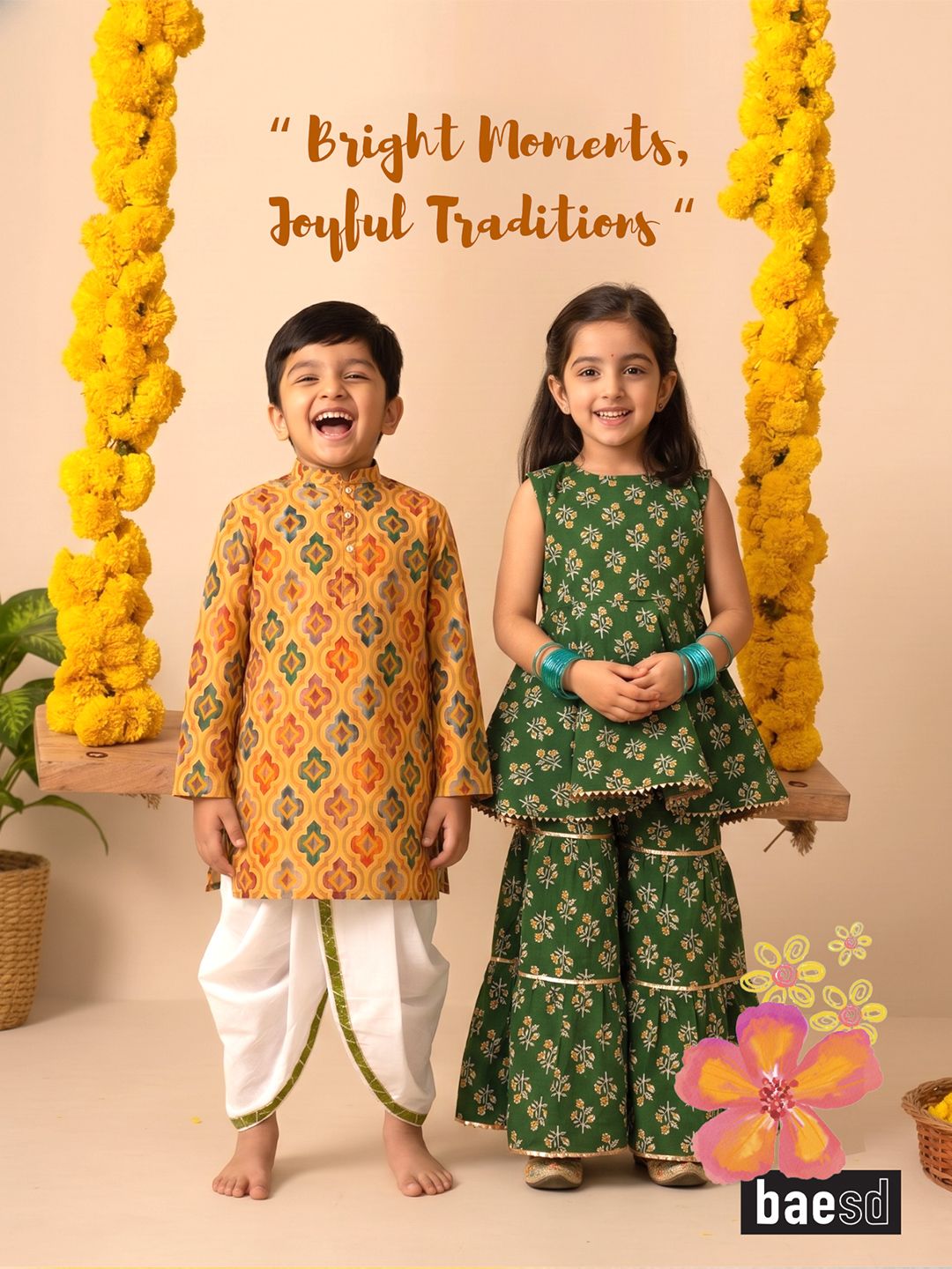 Girls Ethnic Motifs Printed Tiered Pure Cotton Kurta with Sharara 6