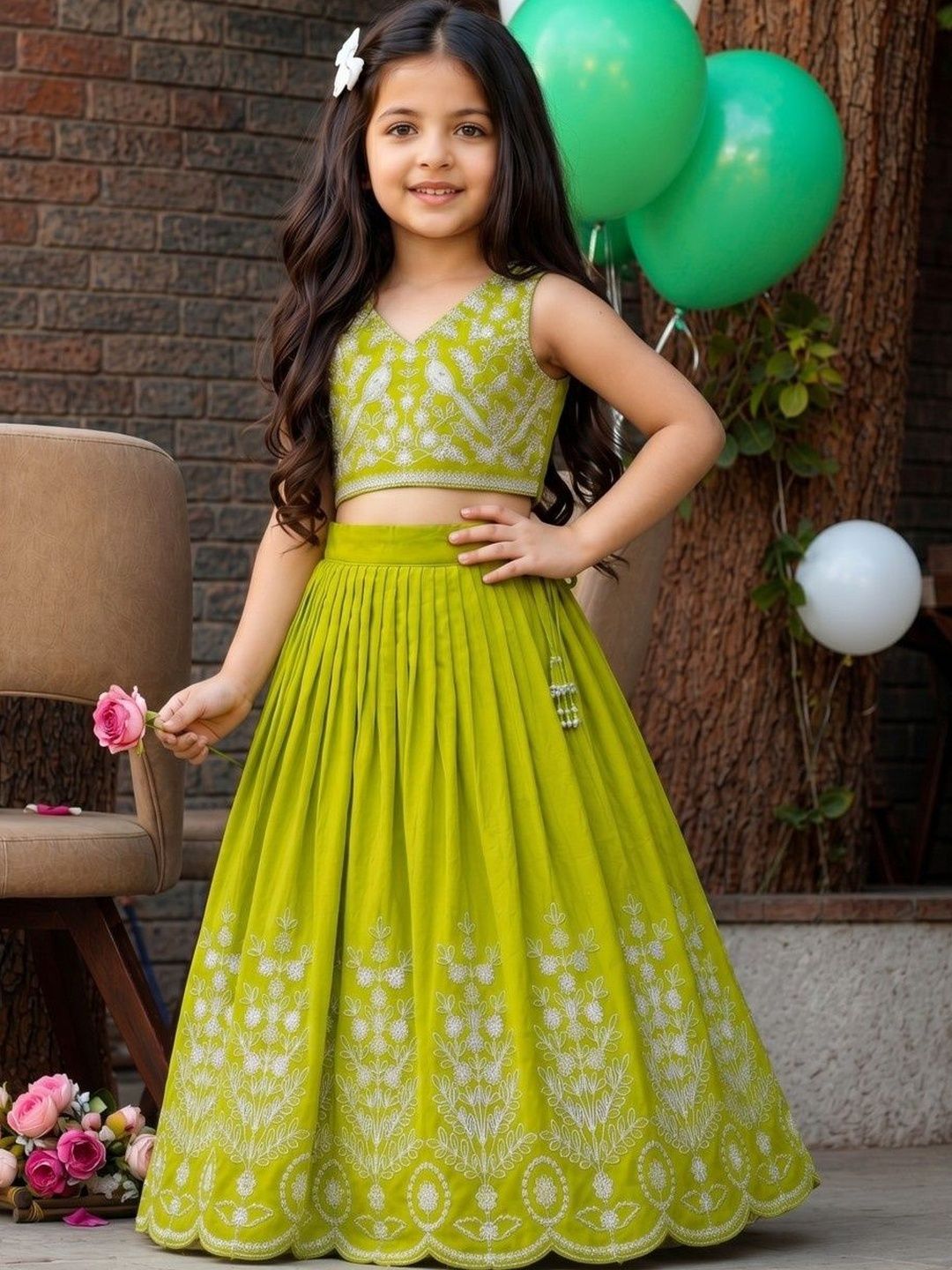 Girls Embroidered Thread Work Ready to Wear Lehenga & Blouse With Dupatta 2