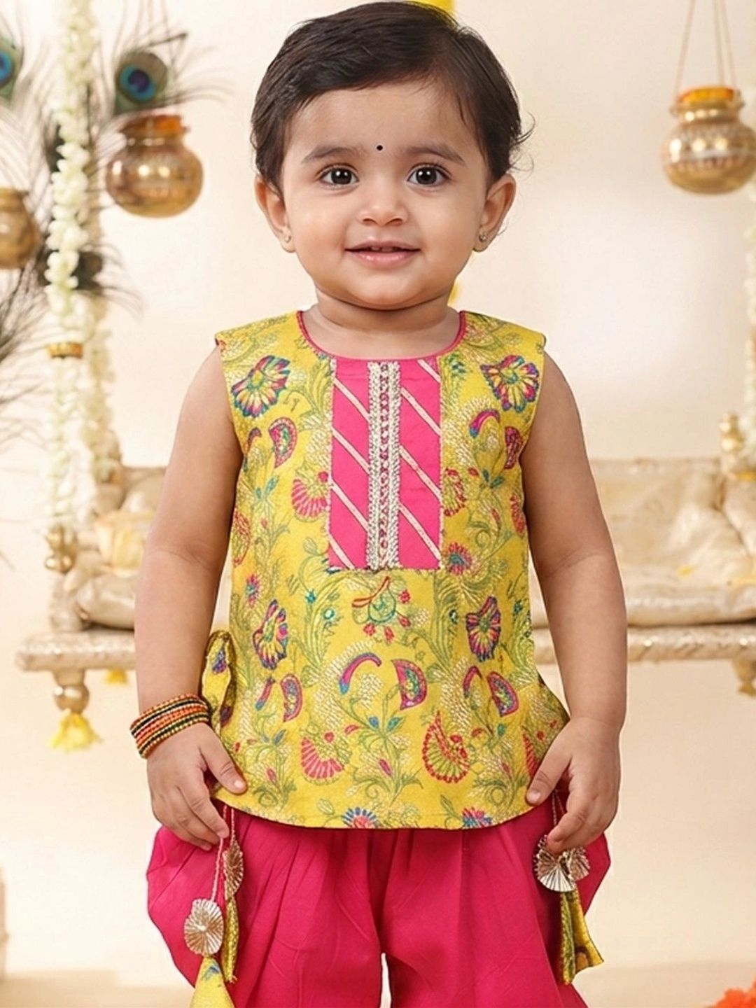 Girls Ethnic Motifs Printed Regular Pure Cotton Kurta with Dhoti Pants 7