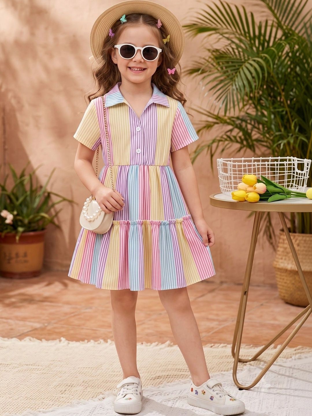 Striped Net A-Line Dress