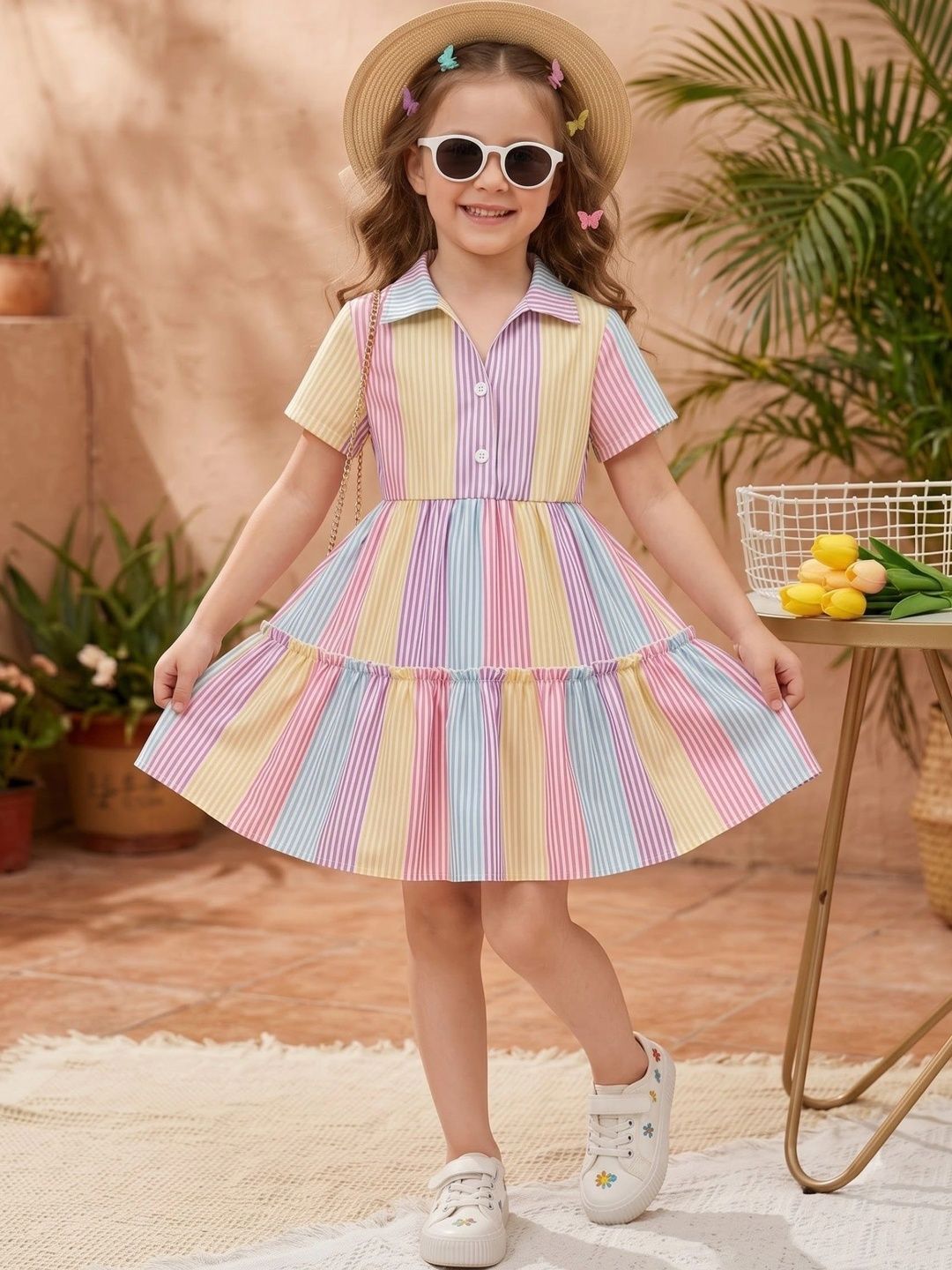 Striped Net A-Line Dress 5
