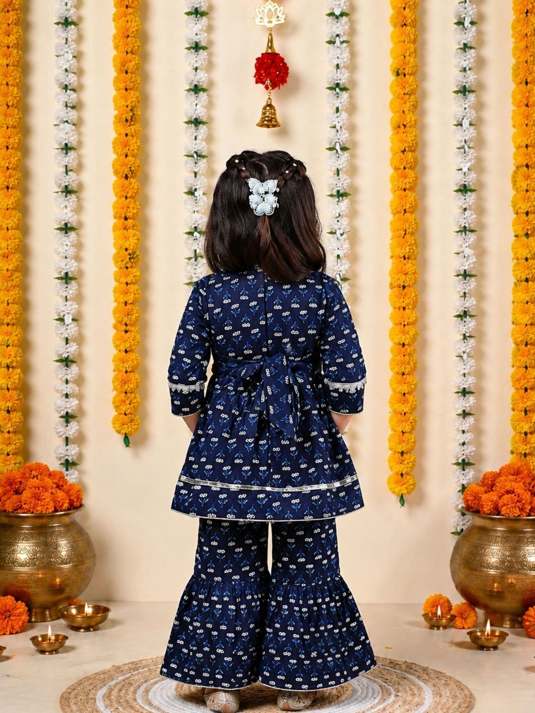 Girls Ethnic Motifs Printed Tiered Pure Cotton Kurta with Sharara 5