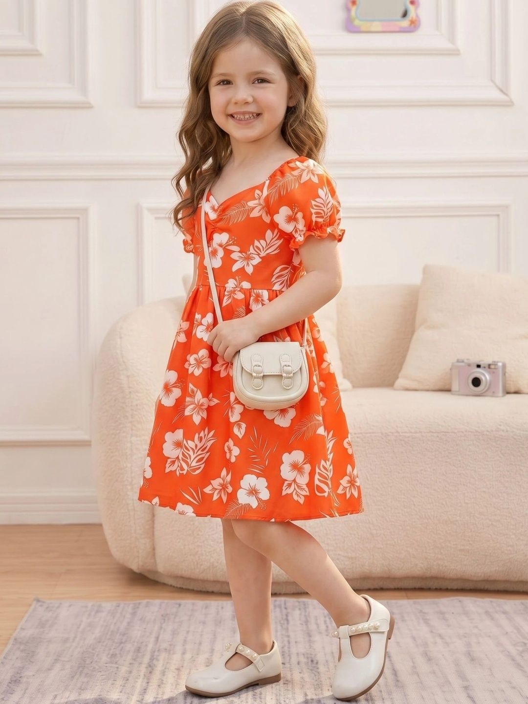 Floral Print Puff Sleeve A-Line Dress 2