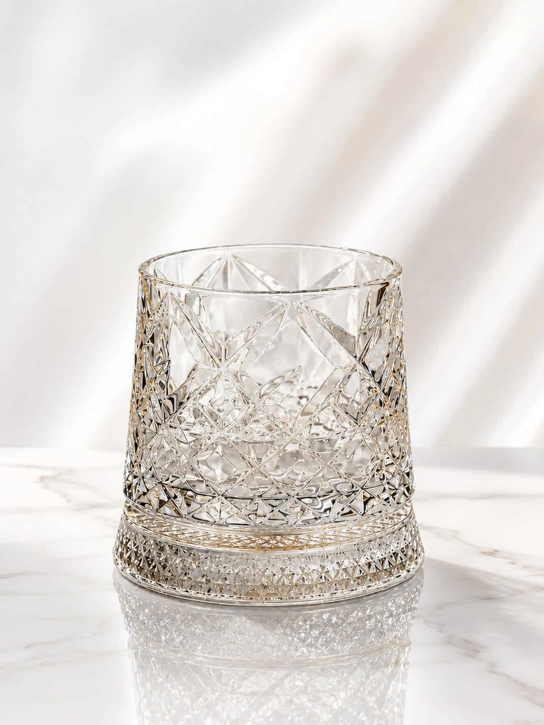 PrimeWorld Diamond Cut Revolving Whisky Glass - Transparent Glass