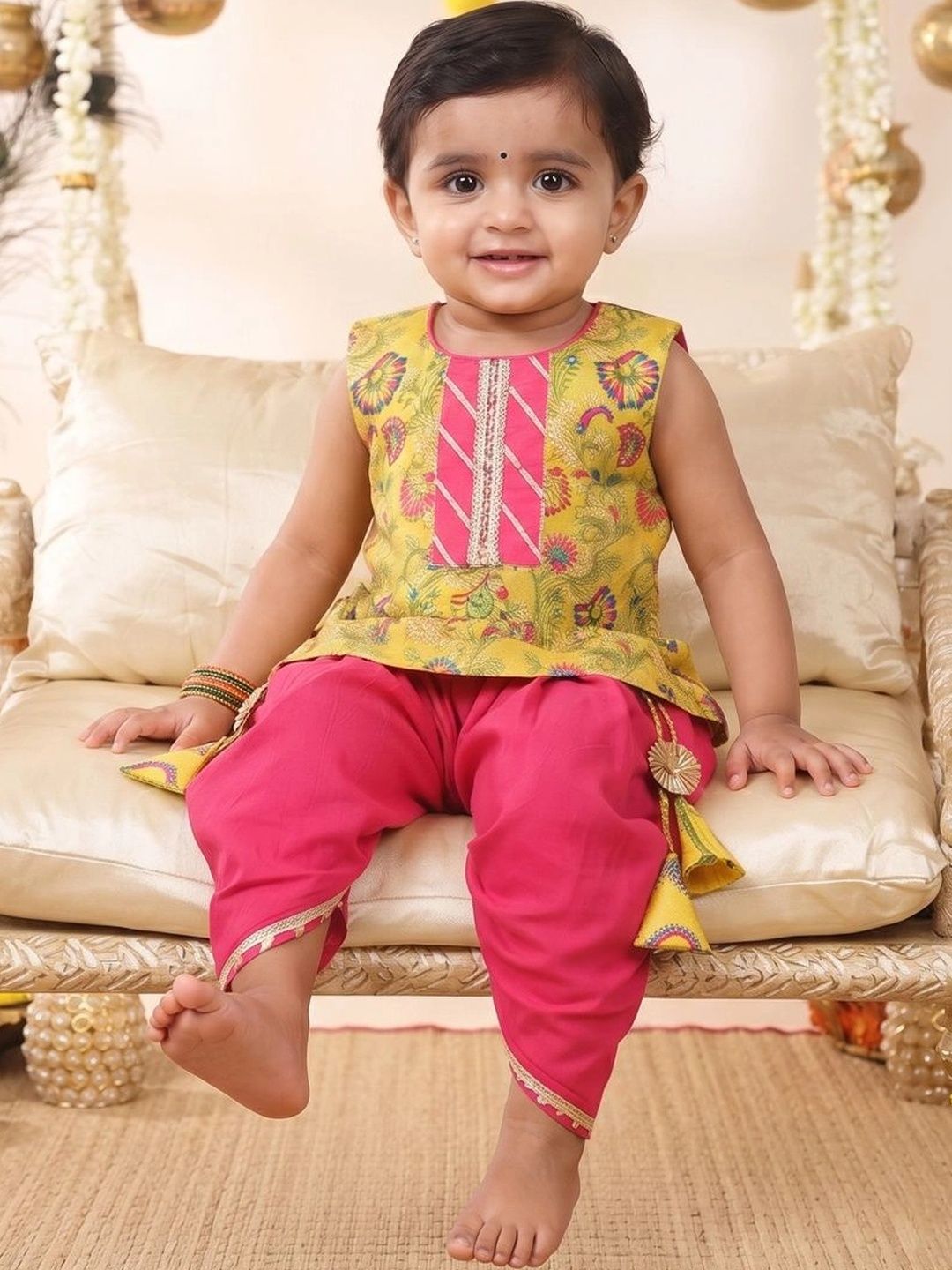 Girls Ethnic Motifs Printed Regular Pure Cotton Kurta with Dhoti Pants 4