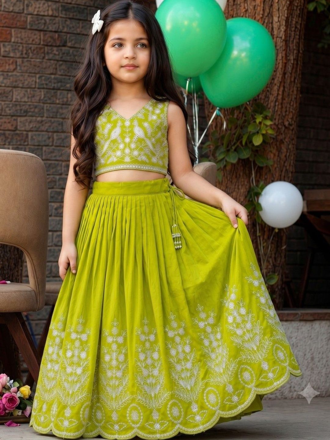 Girls Embroidered Thread Work Ready to Wear Lehenga & Blouse With Dupatta 3