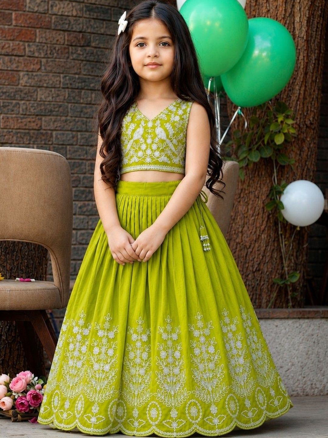 Girls Embroidered Thread Work Ready to Wear Lehenga & Blouse With Dupatta