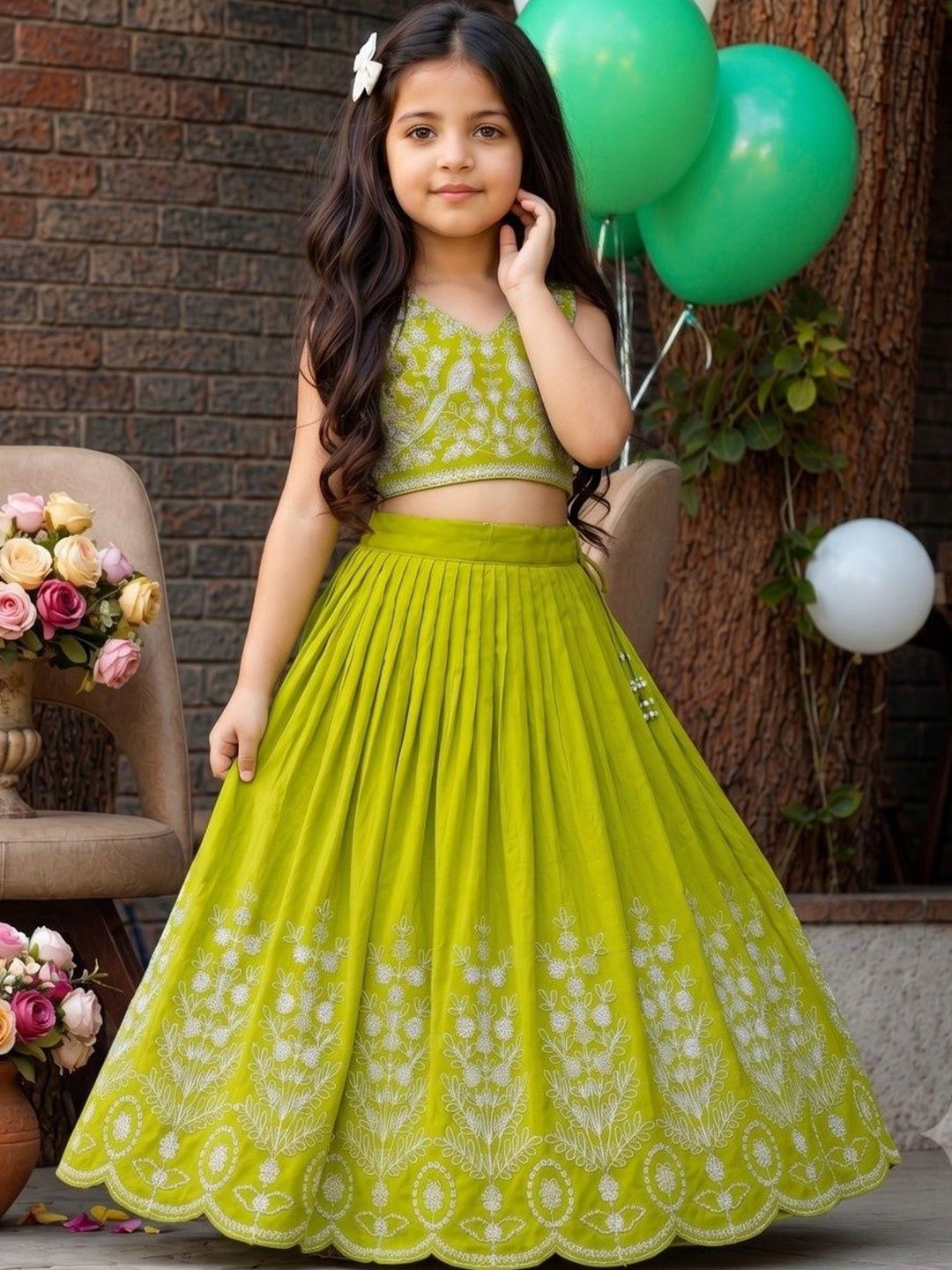 Girls Embroidered Thread Work Ready to Wear Lehenga & Blouse With Dupatta 6
