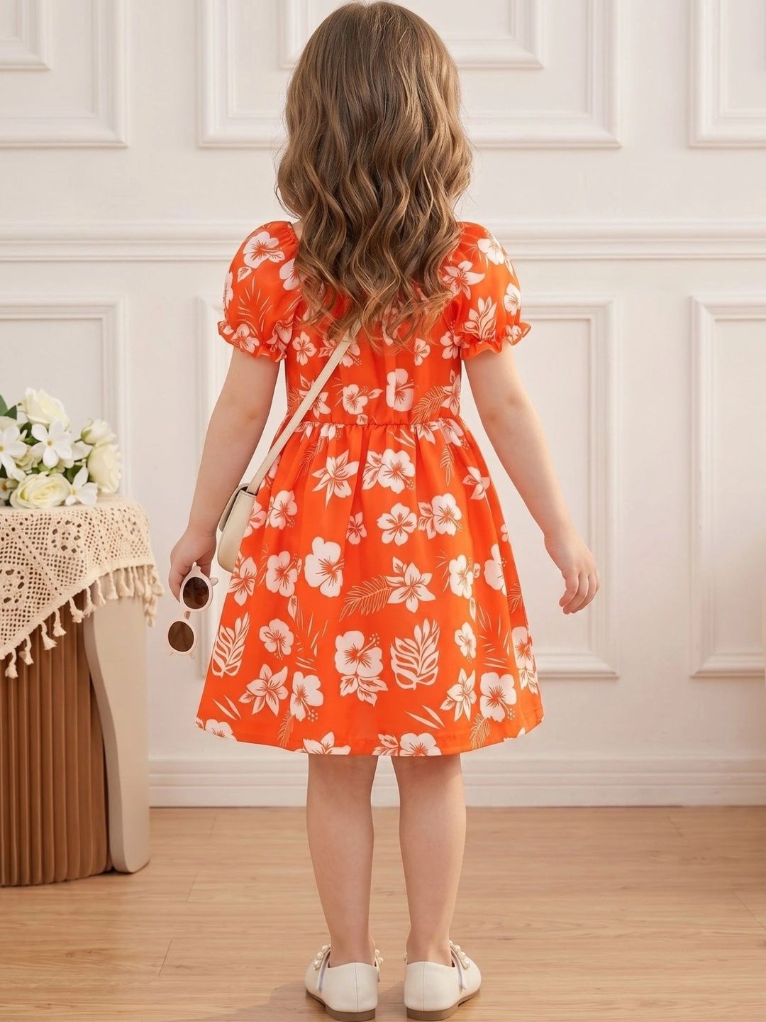 Floral Print Puff Sleeve A-Line Dress 3