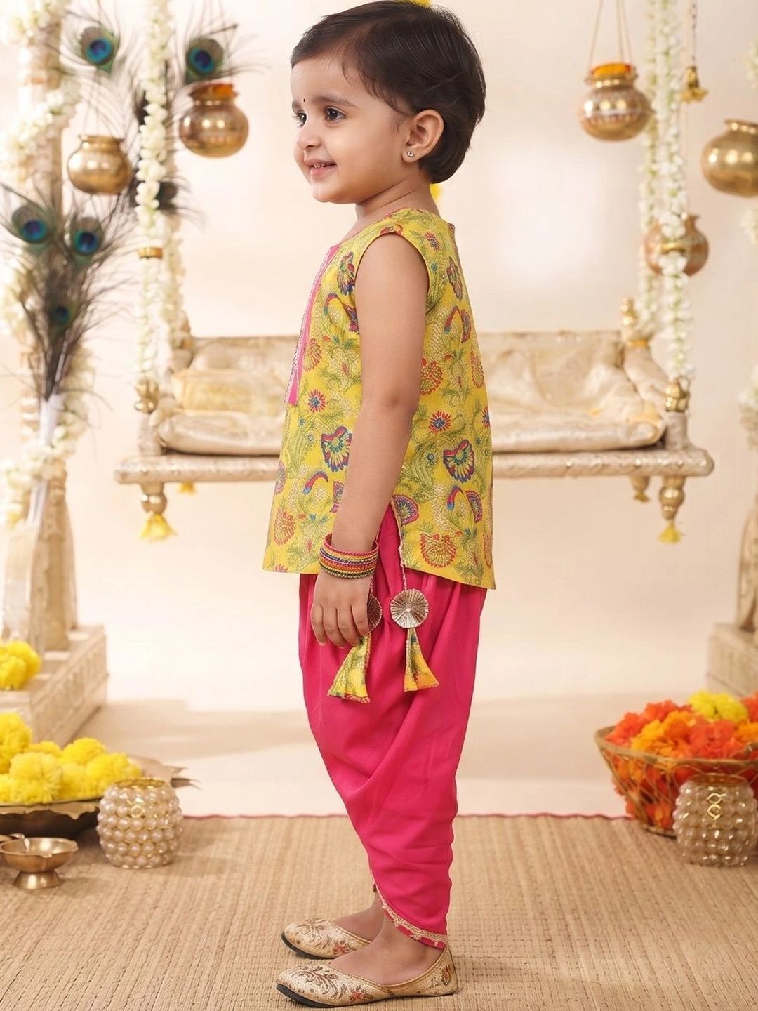 Girls Ethnic Motifs Printed Regular Pure Cotton Kurta with Dhoti Pants 2