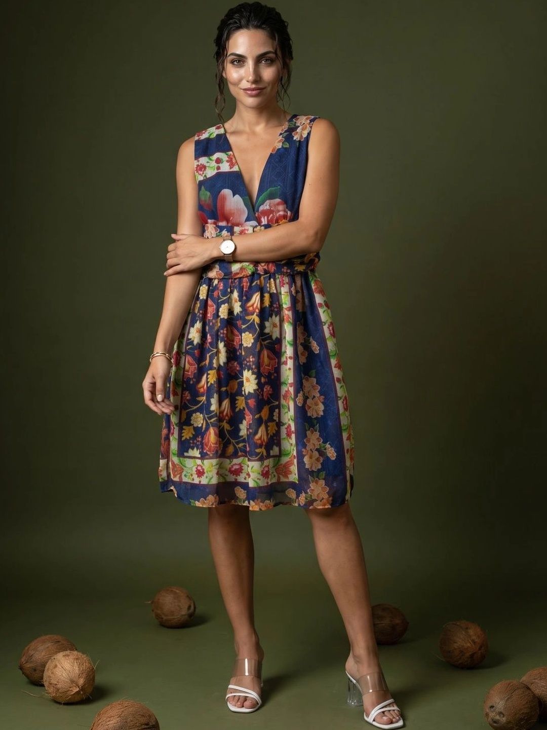 Floral Print Georgette Empire Dress
