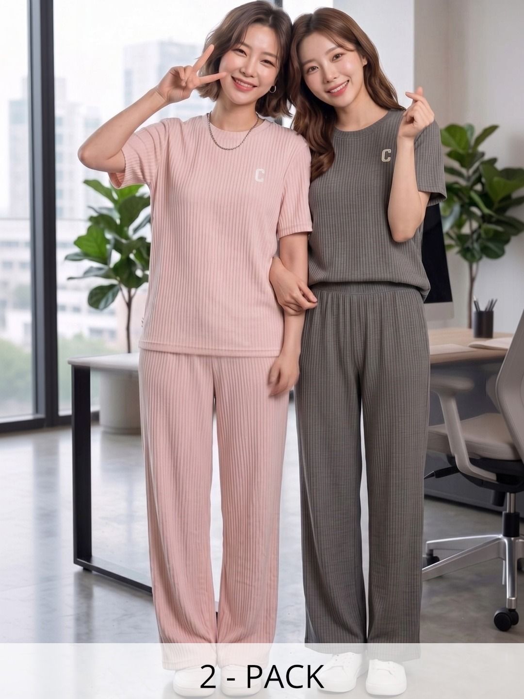TIROMI Pack Of 2 Cotton Solid T-shirt with Trousers