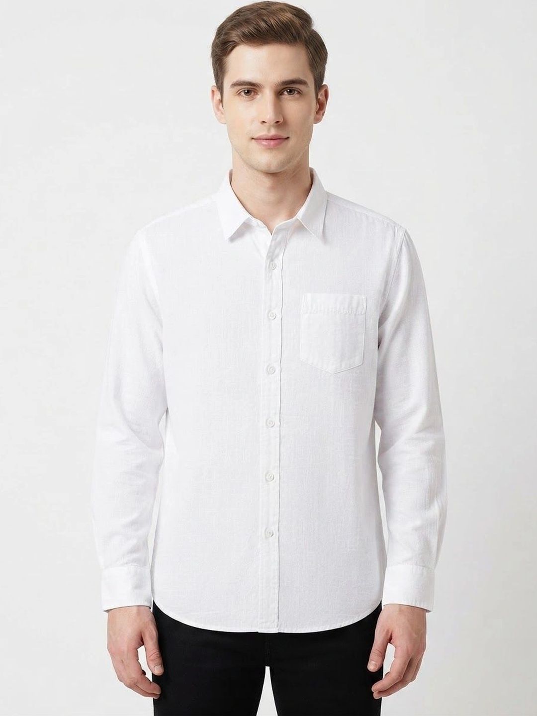 LUKAS VICTORY Men Classic Spread Collar Cotton Linen Casual Shirt