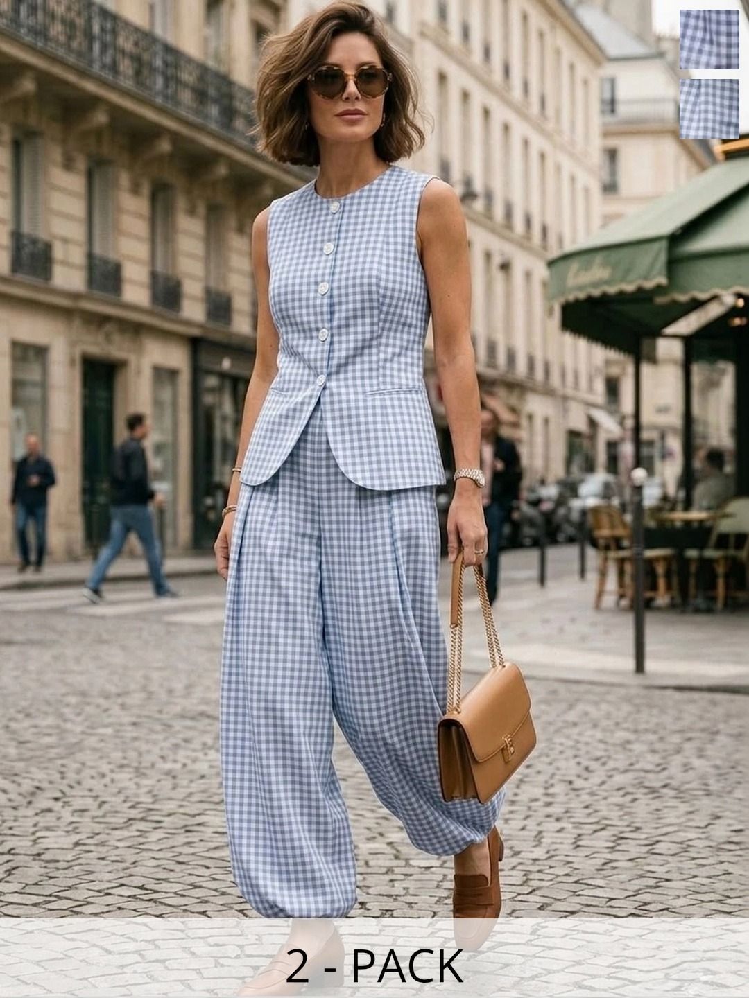 TIROMI Pack Of 2 Cotton Checked Top with Trousers