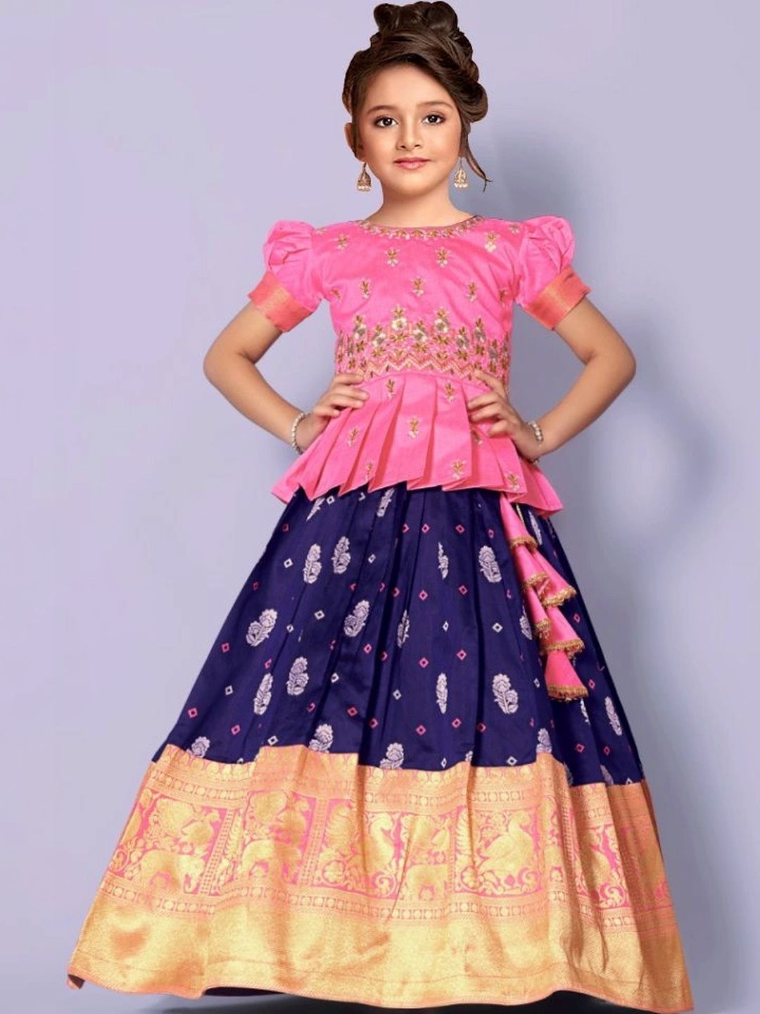 Wommaniya Impex Girls Embroidered Ready to Wear Lehenga &