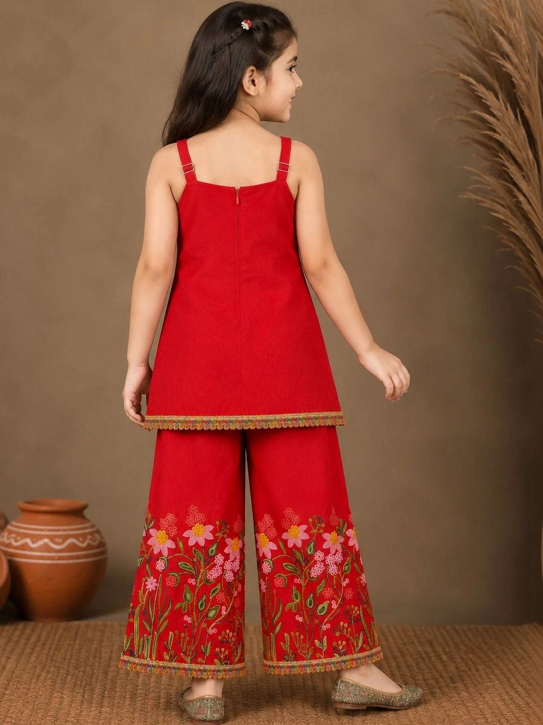 Girls Floral Embroidered Regular Sequinned Kurta with Palazzos 4