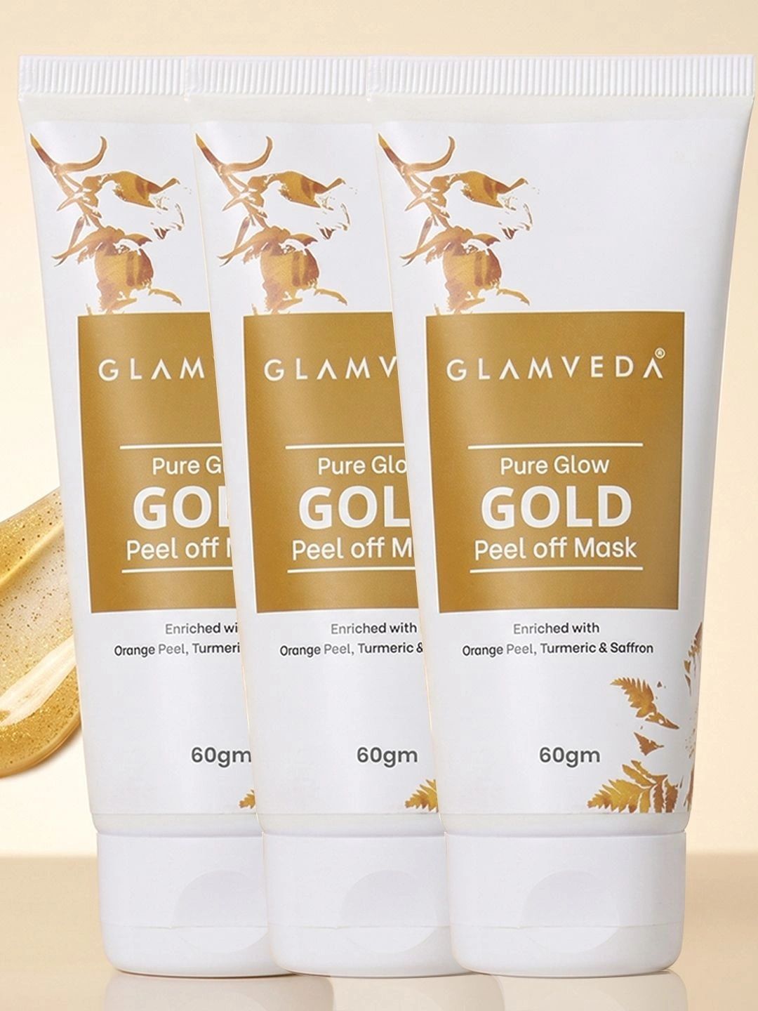 GLAMVEDA Set Of 3 Pure Glow Gold Peel Off Mask With Orange Peel & Saffron - 60 g Each