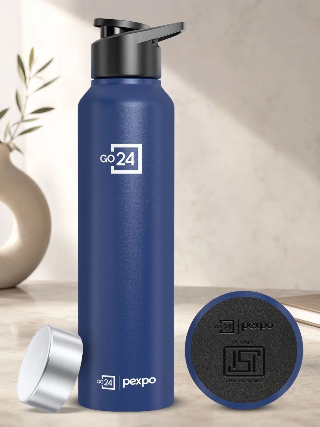 Go24 Chromo - Xtreme Navy Blue Solid Stainless Steel Spill Proof Sipper - 1L