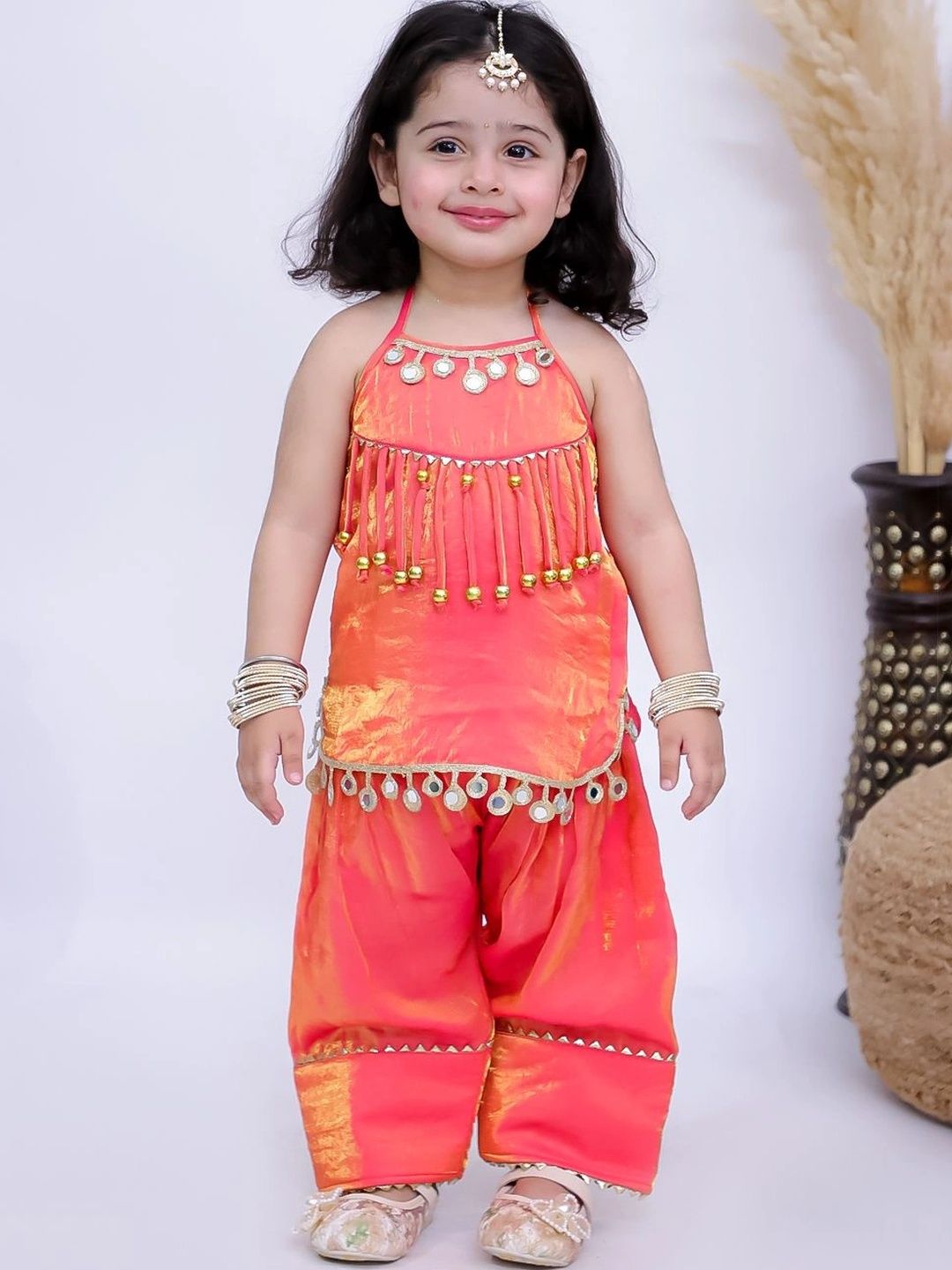 Girl Regular Mirror Work Kurti with Patiala