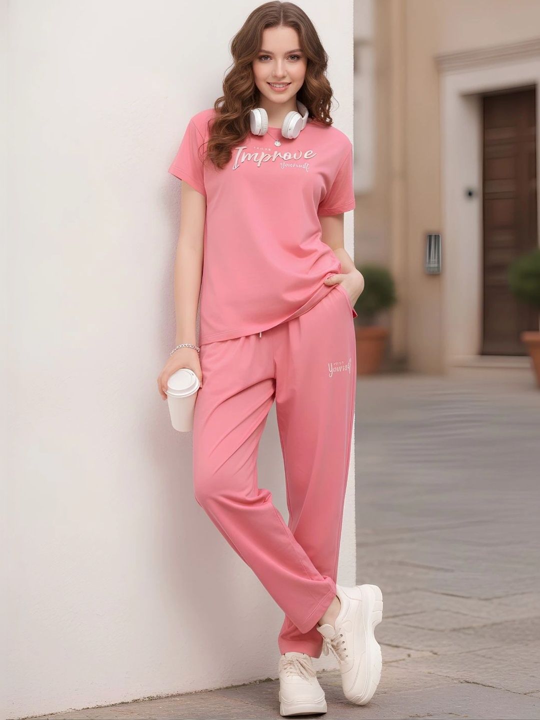 WEET Women Printed Pure Cotton T-shirt & Pyjamas Night suit