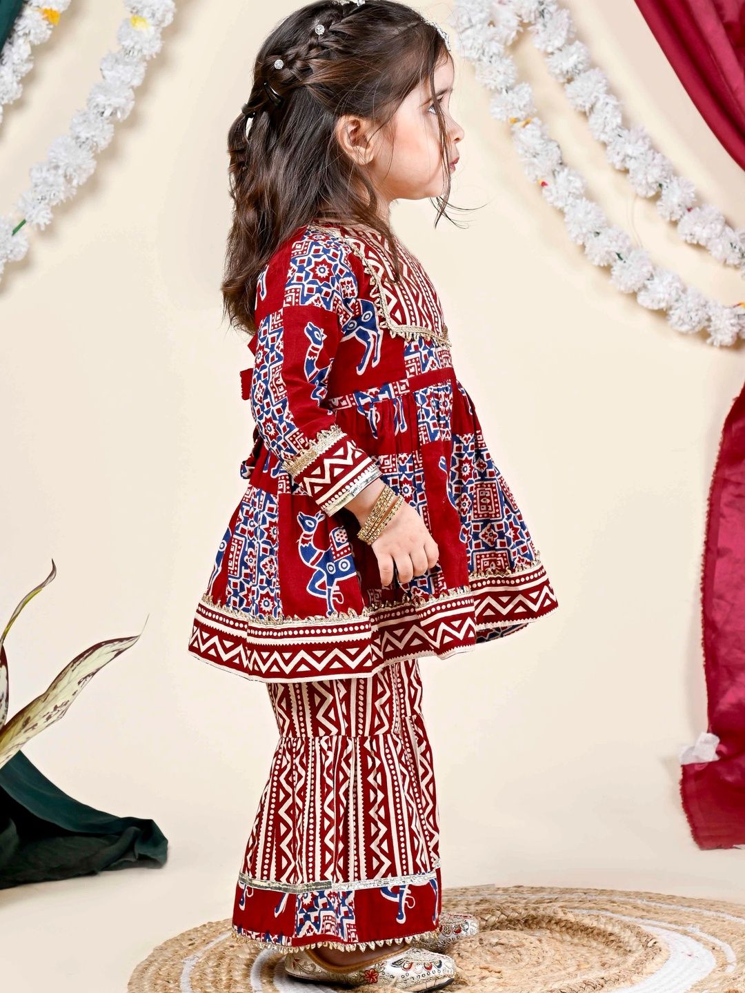 Girls Ethnic Motifs Printed Regular Pure Cotton Kurta with Sharara 3