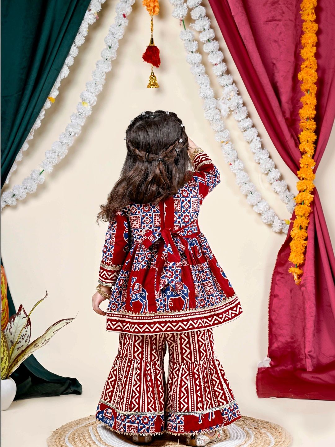 Girls Ethnic Motifs Printed Regular Pure Cotton Kurta with Sharara 5