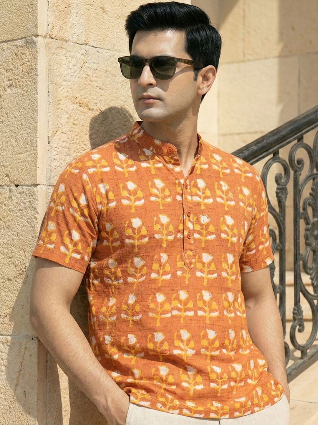 CHHAAP Cotton Blend Floral Straight Above Knee Kurta
