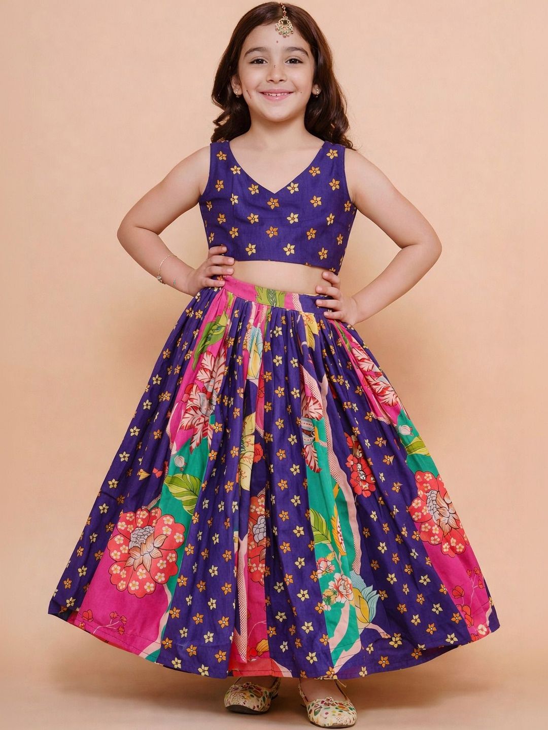 KATRODIYA ENTERPRISE Girls Printed Kalamkari Ready to Wear Lehenga &