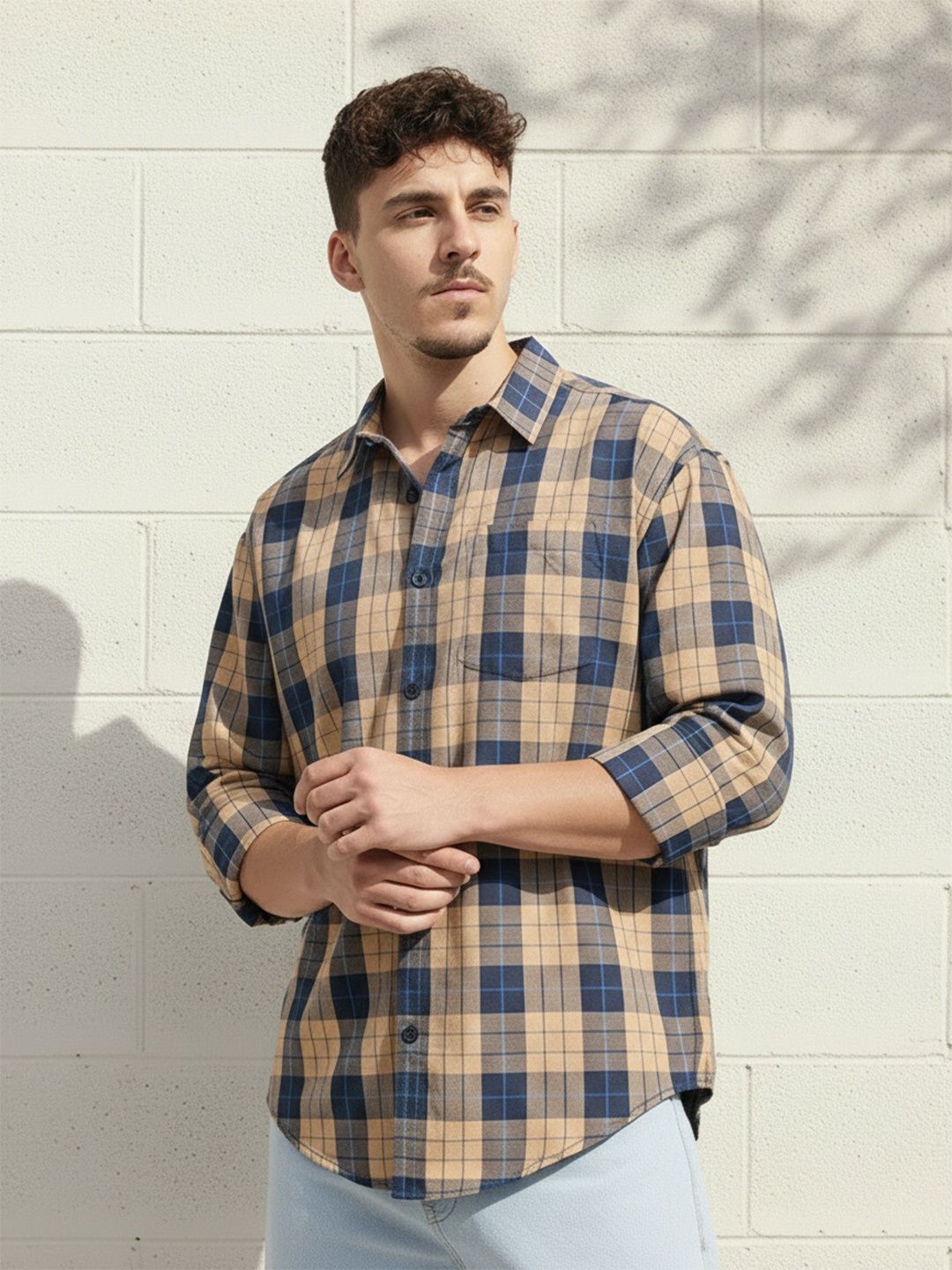 The Roadster Life Co. Men Checked Pure Cotton Casual Relaxed Fit Shirt