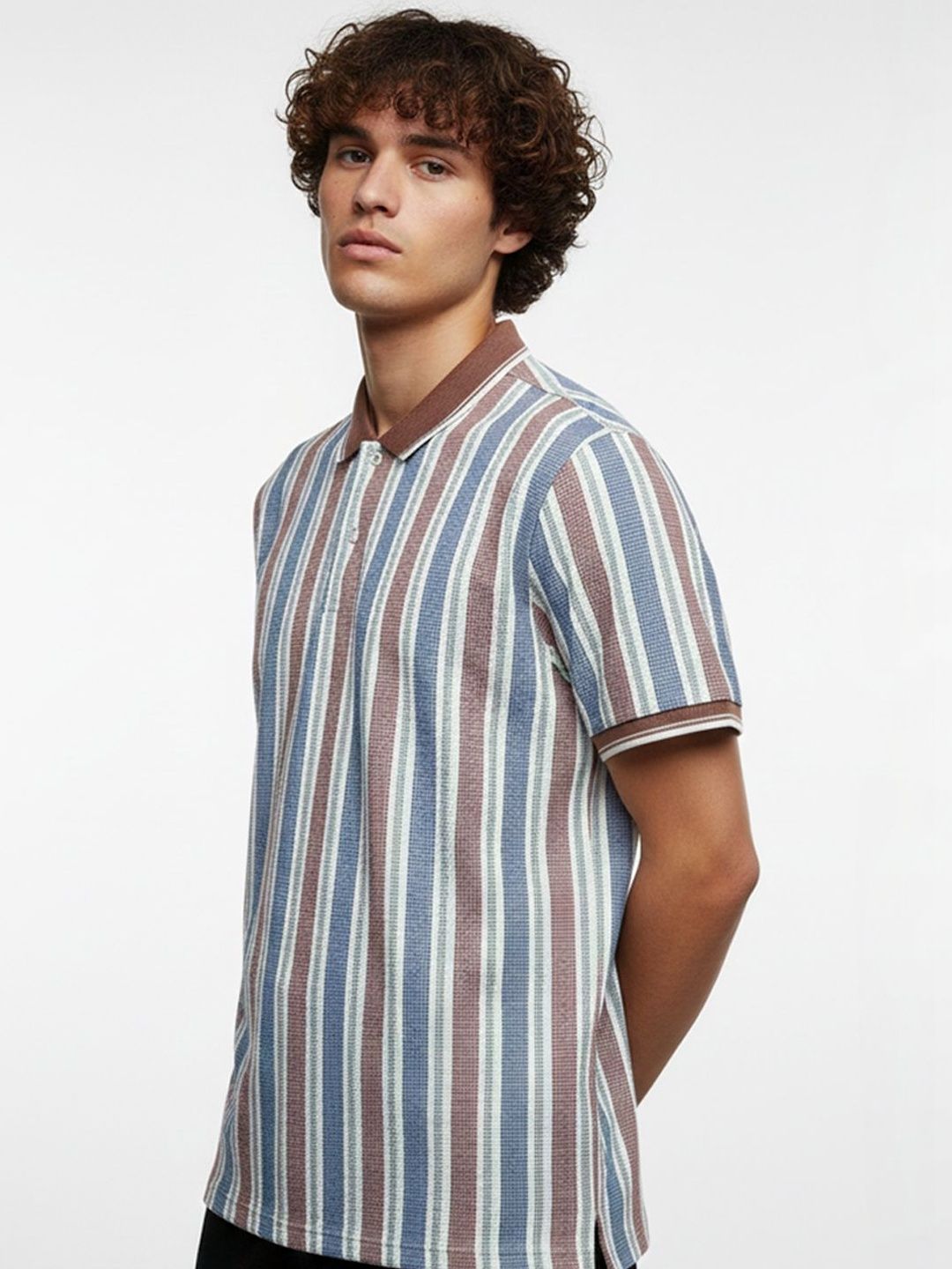 glitchez Men Striped Polo Collar T-shirt