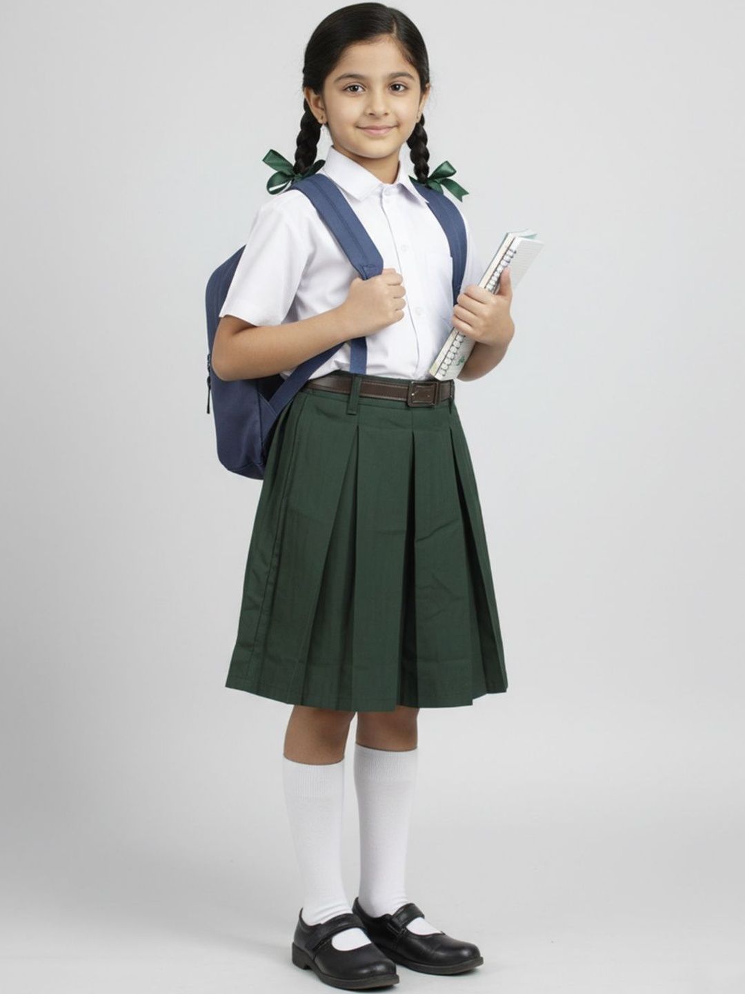 Cutiekins Girls Green Solid Knee-Length Pleated School Uniform Skirt