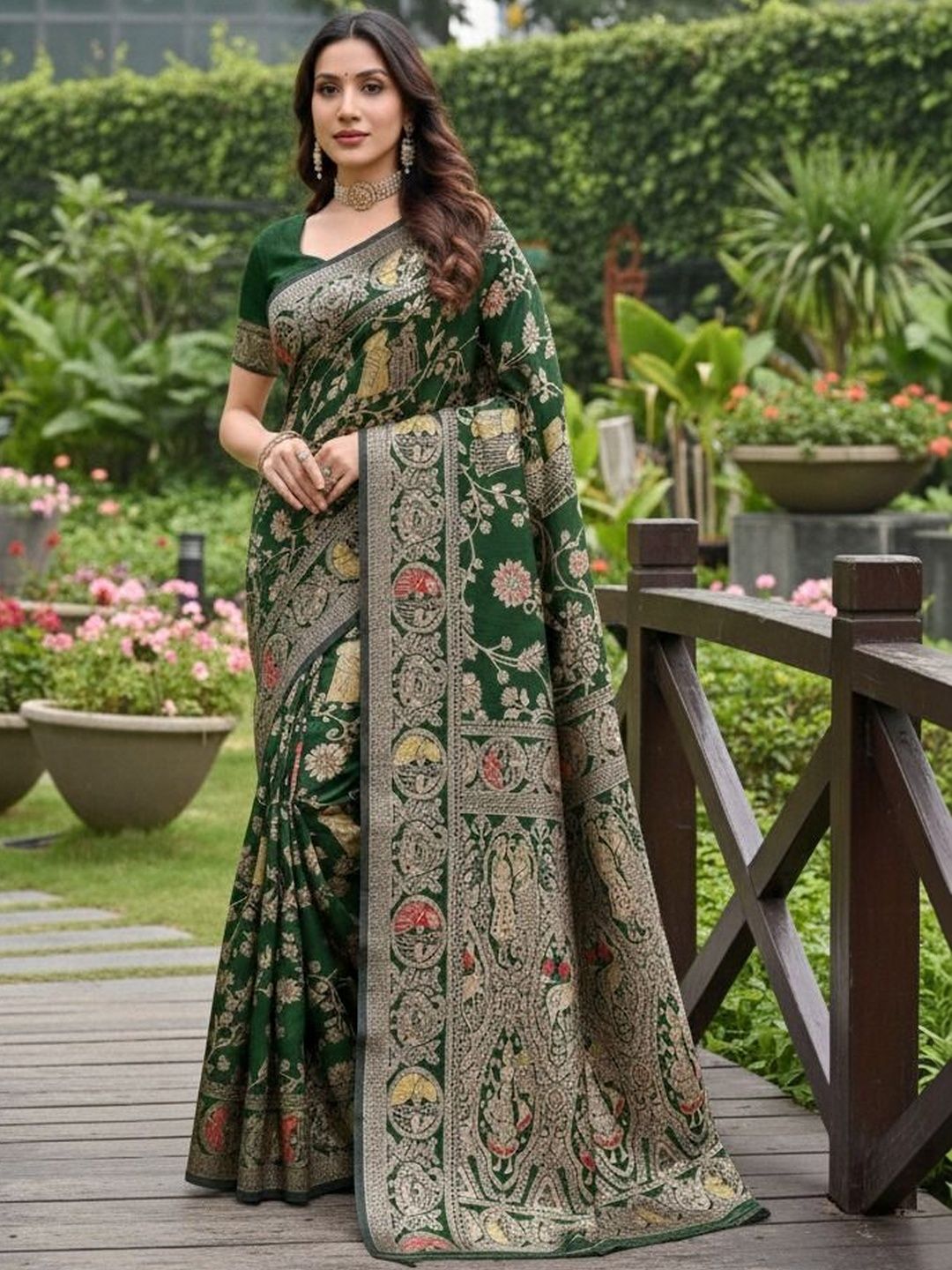 HERE&NOW Ethnic Motifs Zari Art Silk Handloom Kanjeevaram Saree