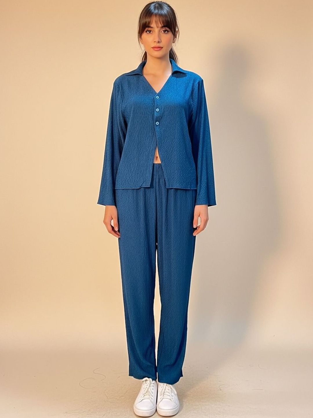FABLAND Blue V-Neck Shirt with Trousers