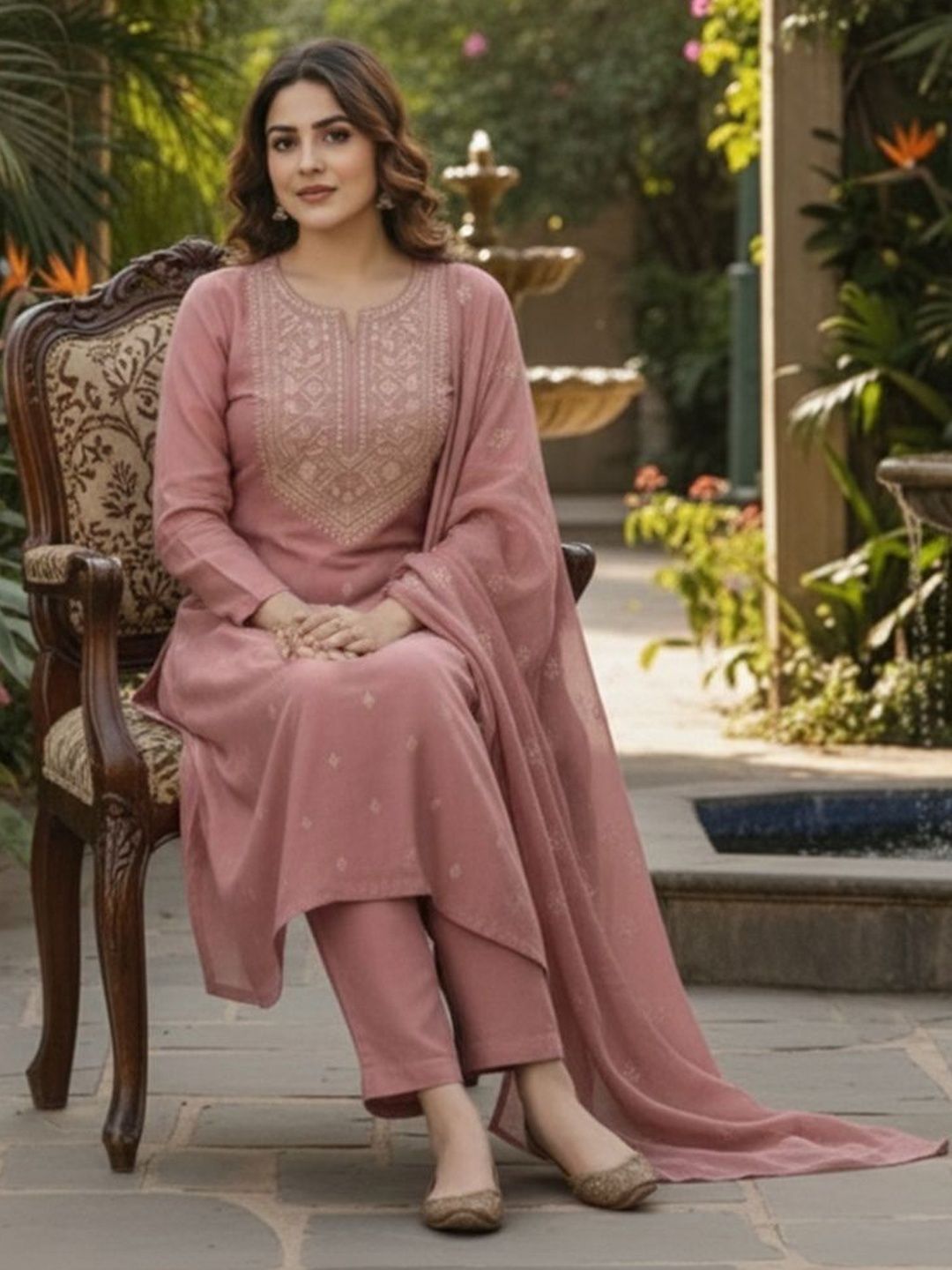 SZN Women Ethnic Motifs Embroidered Regular Thread Work Kurta with Trousers & With Dupatta