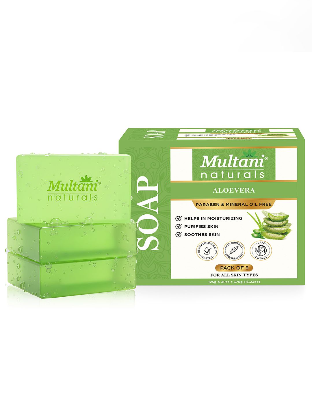 Multani Set Of 3 Aloevera Soap - 125 g Each