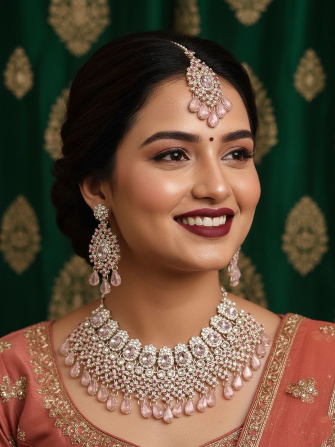 Nui Gold-Plated Stone Studded & Beaded Maang Tika and Earrings