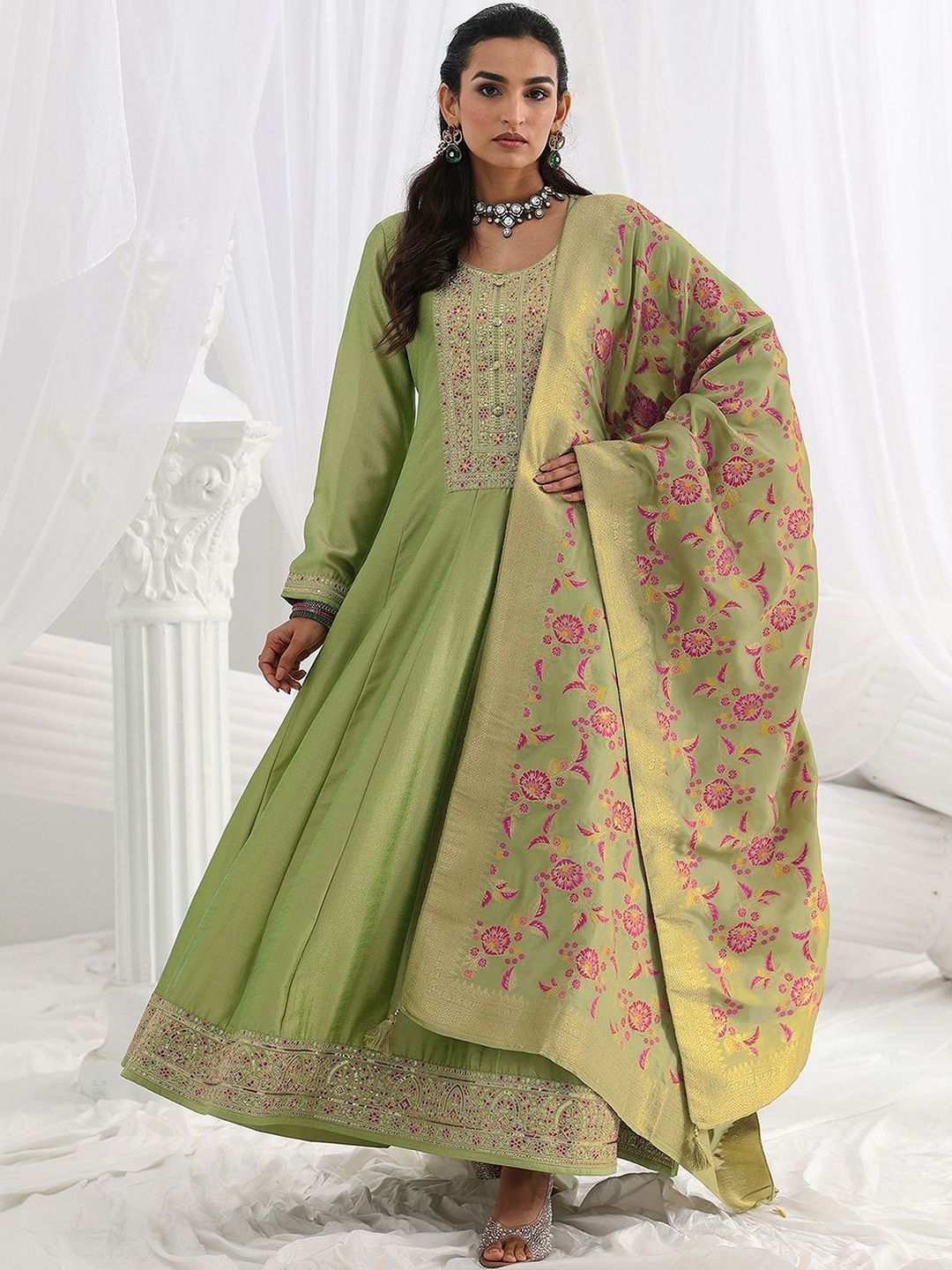 Buy Libas Embroidered Flared Gown A Line Dress With Dupatta -  - Apparel for Women