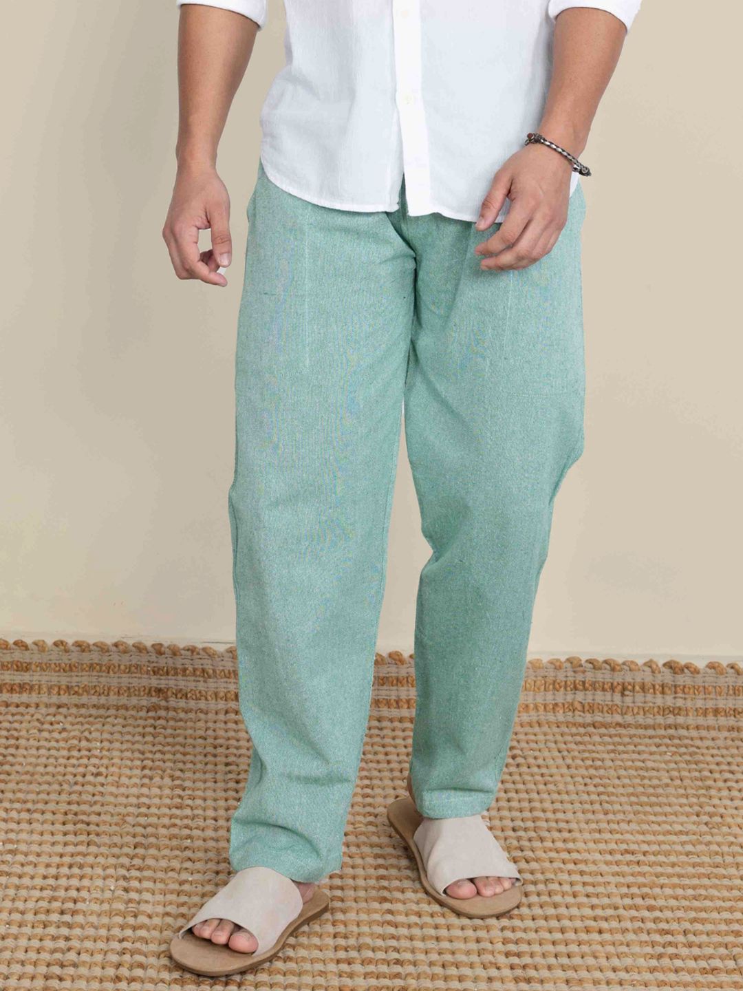 Buy HOPE House Of Pure Eco Men Pure Cotton Mid Rise Inner Elastic Straight Lounge Pants -  - Apparel for Men