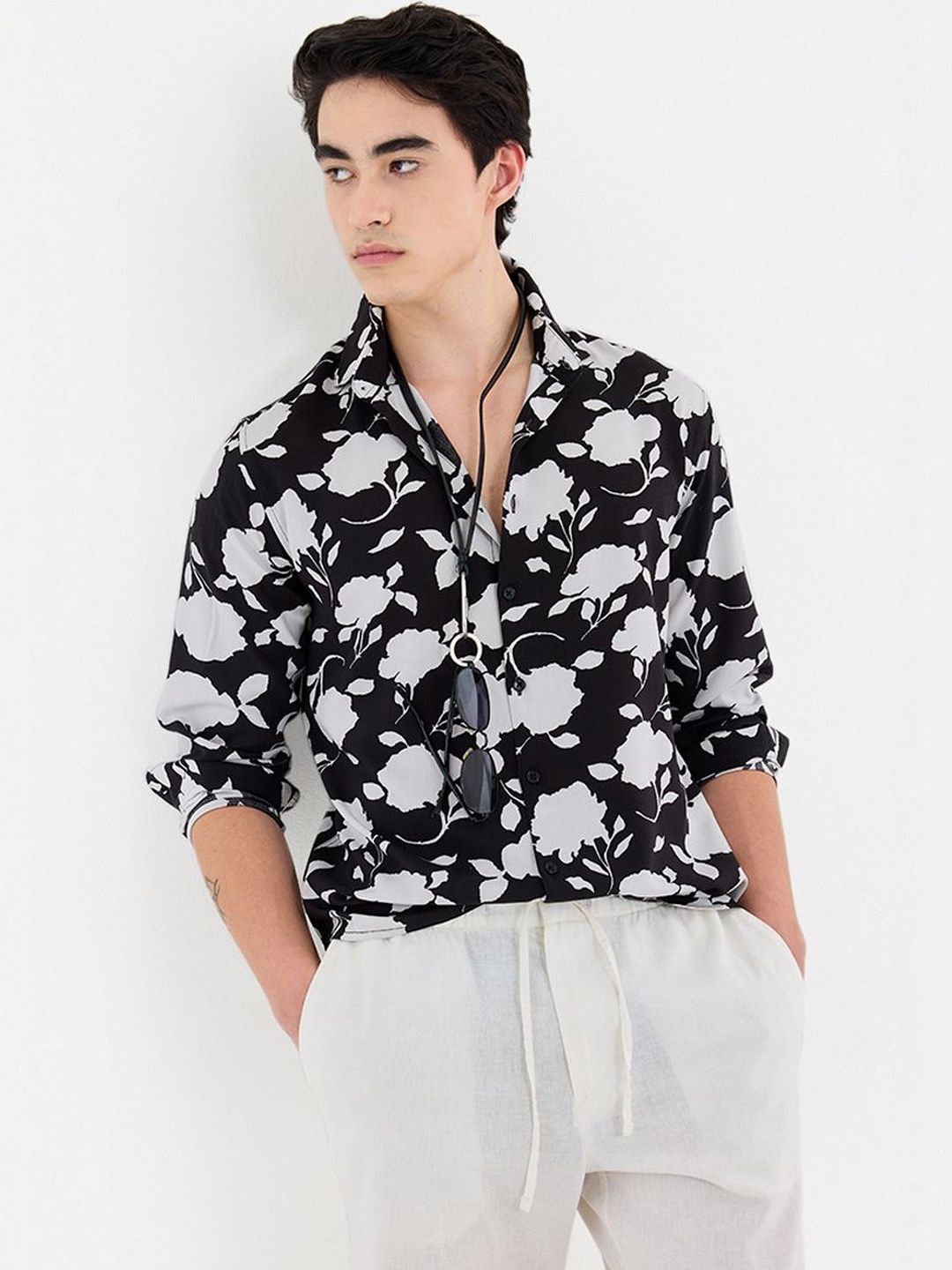 Snitch Floral Viscose Rayon Long Sleeves Shirt